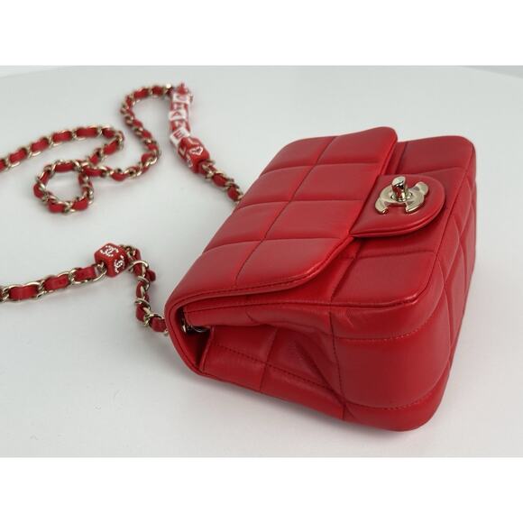 Chanel Lambskin Resin Crystal Square Quilted Monacoco Mini Flap Red C-6 - Picture 7 of 16